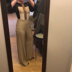 Silk jumpsuit with mesh inlay by BCBGMAXAZRIA